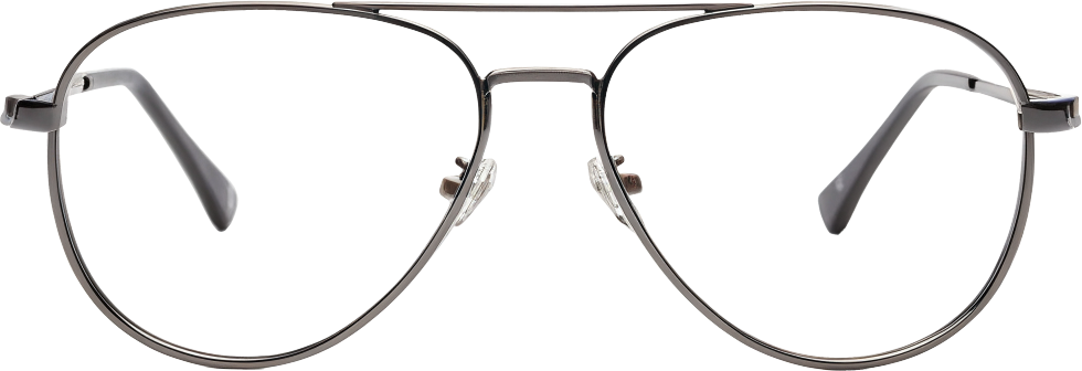 Sable aviator frame in gunmetal, shown front-on with its bridge measurement marked